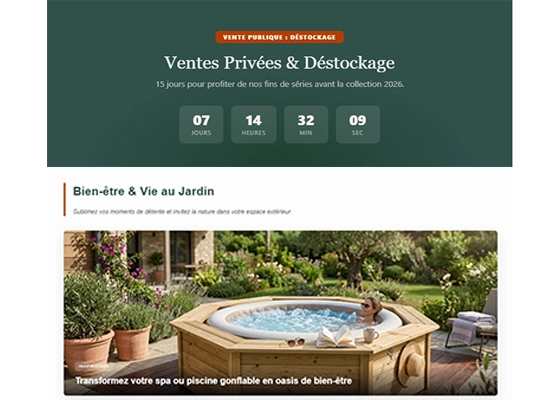 page de vente privée foresta avec compte à rebours et design distinct du catalogue