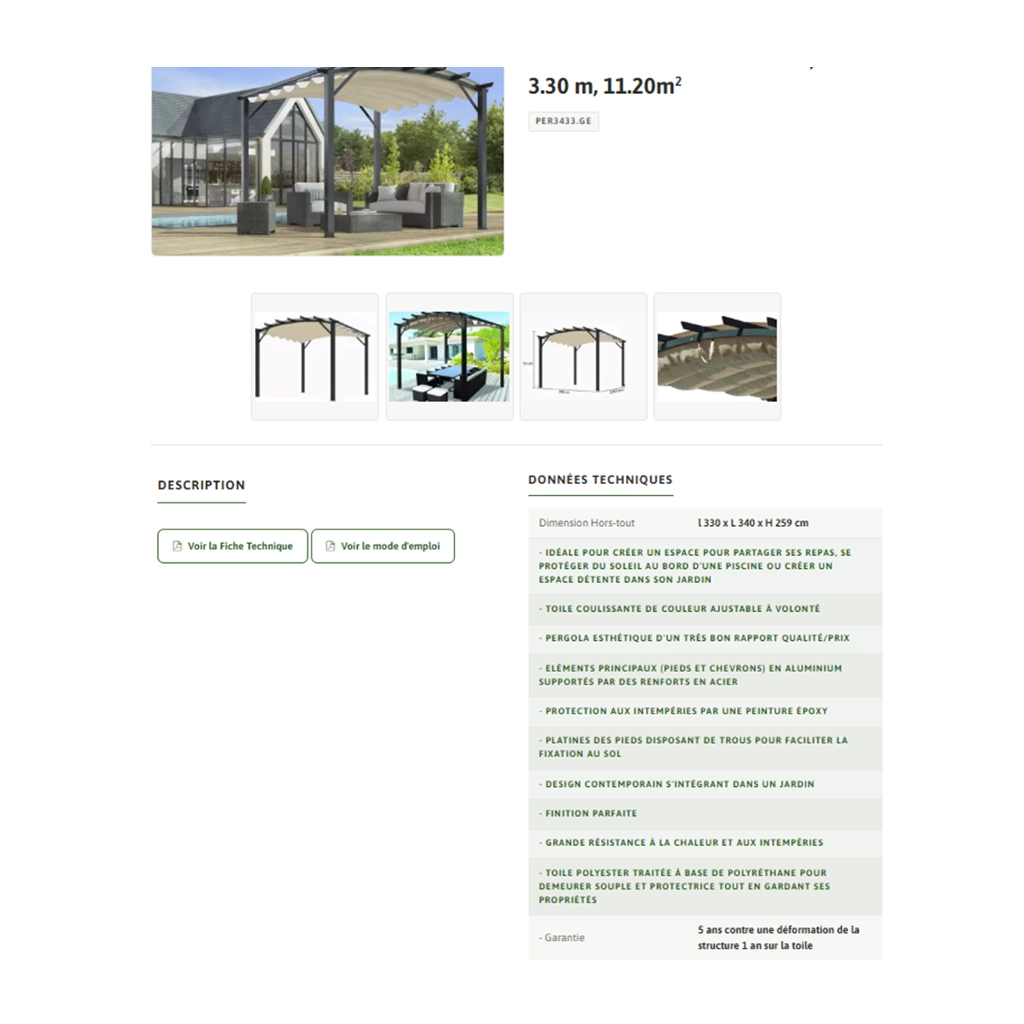 Fiche produit Habrita — données techniques, description, bouton fiche PDF, tableau caractéristiques